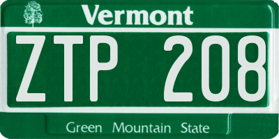 VT license plate ZTP208