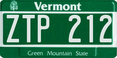 VT license plate ZTP212