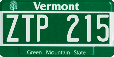 VT license plate ZTP215