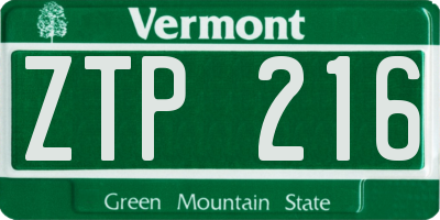VT license plate ZTP216
