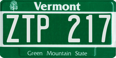 VT license plate ZTP217