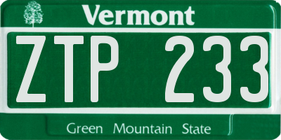 VT license plate ZTP233