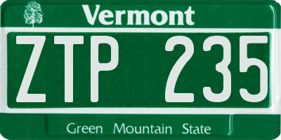 VT license plate ZTP235