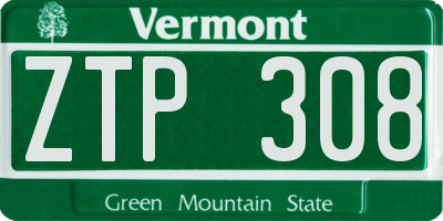VT license plate ZTP308
