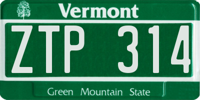 VT license plate ZTP314