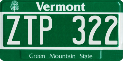 VT license plate ZTP322