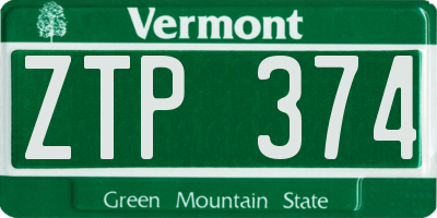 VT license plate ZTP374