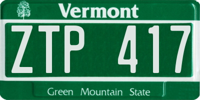 VT license plate ZTP417