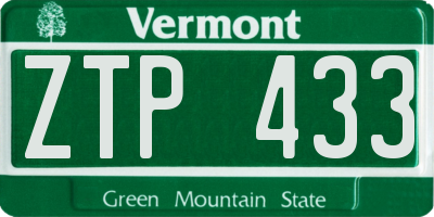VT license plate ZTP433