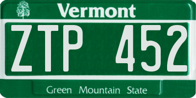 VT license plate ZTP452
