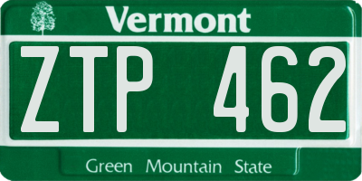 VT license plate ZTP462