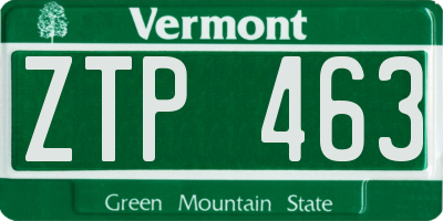 VT license plate ZTP463