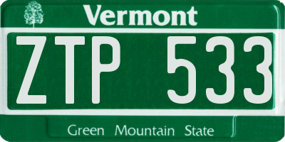 VT license plate ZTP533