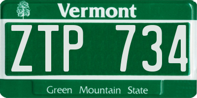 VT license plate ZTP734
