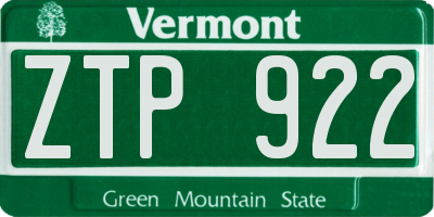 VT license plate ZTP922