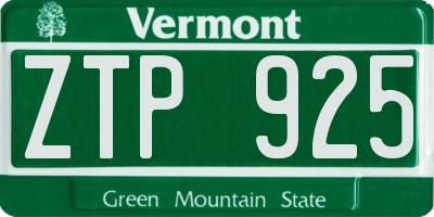 VT license plate ZTP925