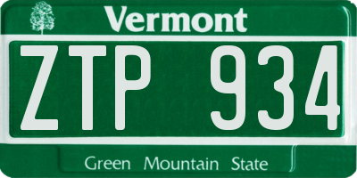 VT license plate ZTP934