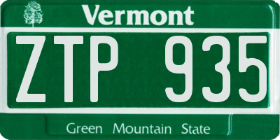 VT license plate ZTP935