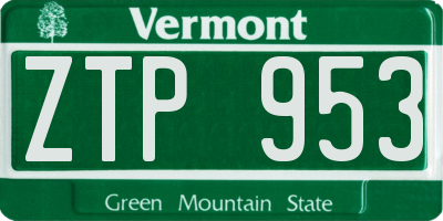 VT license plate ZTP953