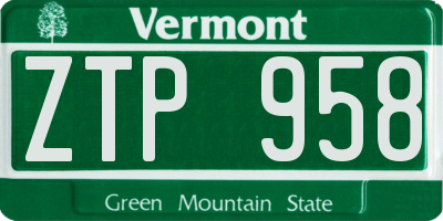 VT license plate ZTP958