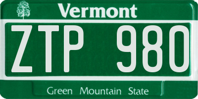 VT license plate ZTP980