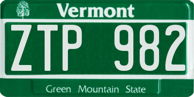 VT license plate ZTP982