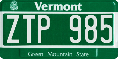 VT license plate ZTP985