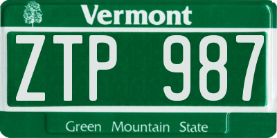 VT license plate ZTP987