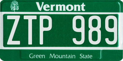 VT license plate ZTP989
