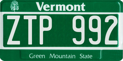 VT license plate ZTP992
