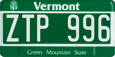 VT license plate ZTP996