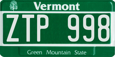 VT license plate ZTP998