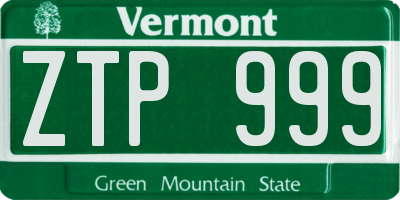 VT license plate ZTP999