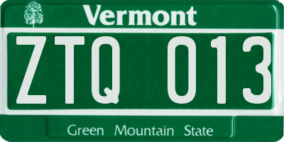 VT license plate ZTQ013