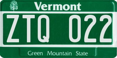 VT license plate ZTQ022