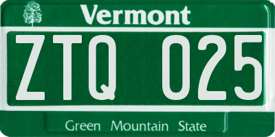 VT license plate ZTQ025