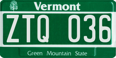 VT license plate ZTQ036