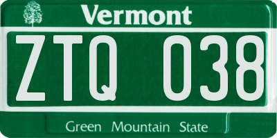 VT license plate ZTQ038