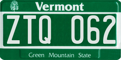 VT license plate ZTQ062