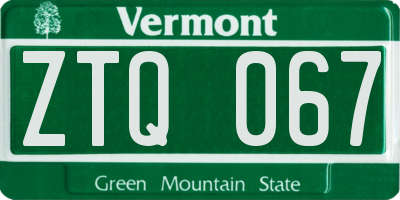 VT license plate ZTQ067