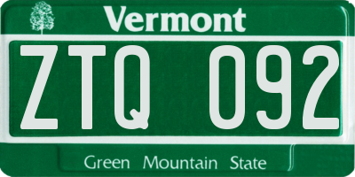 VT license plate ZTQ092