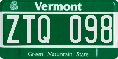VT license plate ZTQ098