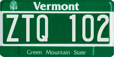 VT license plate ZTQ102