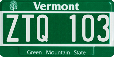VT license plate ZTQ103