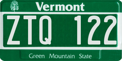 VT license plate ZTQ122