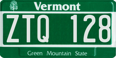 VT license plate ZTQ128
