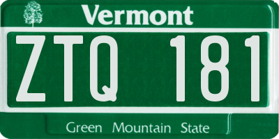 VT license plate ZTQ181