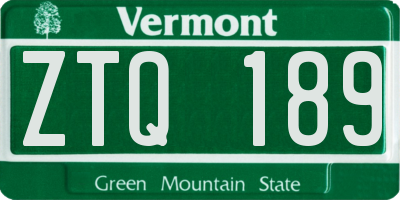 VT license plate ZTQ189
