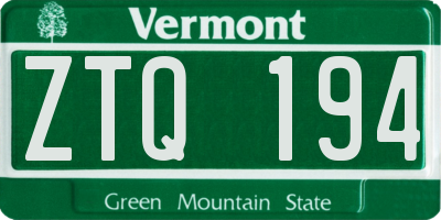 VT license plate ZTQ194