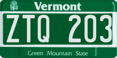 VT license plate ZTQ203